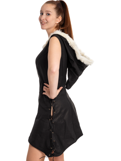 Trollfelsen Falkenwacht Mittelalter Kleid Kapuze kurz Leder schwarz _4_ Trollfelsen Falkenwacht Mittelalter Kleid Kapuze kurz Leder schwarz _4_